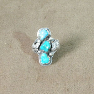 Old pawn turquoise silver Three stone Ring Sz 6